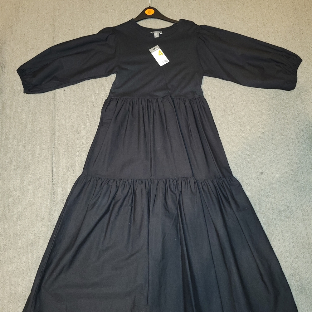 NWT Primark black midi puff sleeve dress, size 4